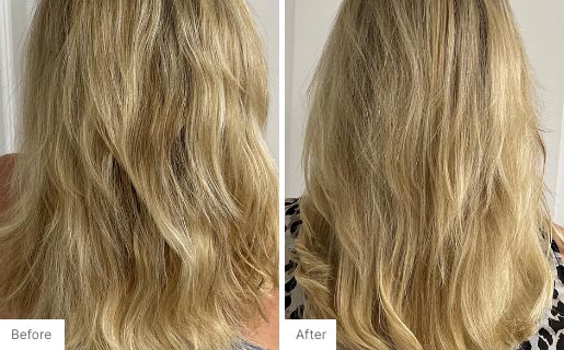 2 - Before and After Real Results picture of a woman's hair.